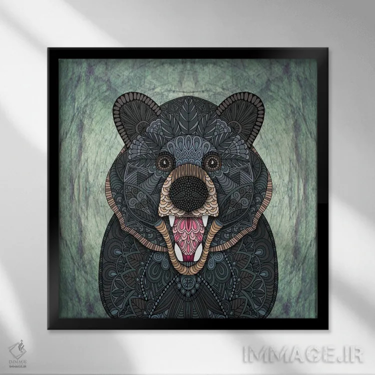 تابلو خرس سیاه تزئینی (طرح مربع) اثر آنجلیکا پارکر - نمای قابدار مشکی