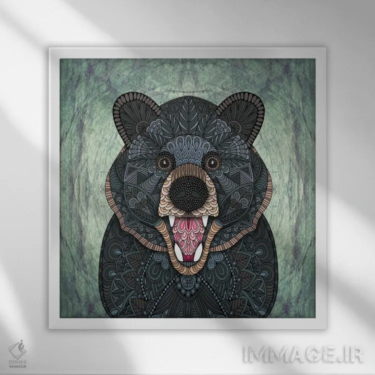 تابلو خرس سیاه تزئینی (طرح مربع) اثر آنجلیکا پارکر - نمای قابدار سفید