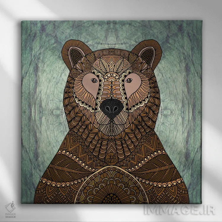 تابلو خرس قهوهای تزئینی (طرح مربع) اثر آنجلیکا پارکر - نمای روبهرو روی دیوار