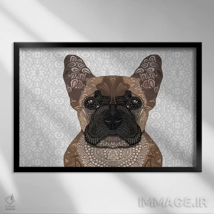 تابلو سگ بولداگ فرانسوی اثر آنجلیکا پارکر - نمای قابدار مشکی