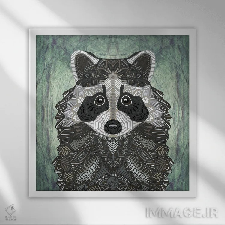 تابلو راکون تزئینی (طرح مربع) اثر آنجلیکا پارکر - نمای قابدار سفید