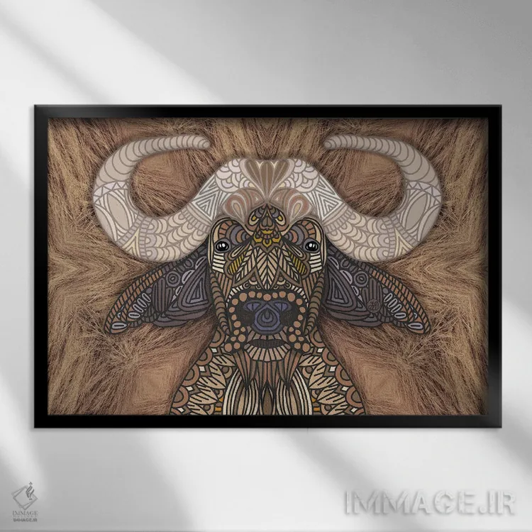 تابلو گاومیش آفریقایی اثر آنجلیکا پارکر - نمای قابدار مشکی