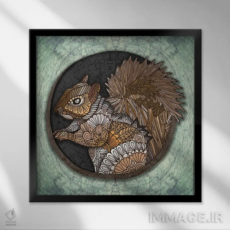 تابلو سنجاب جنگلی (طرح افقی) اثر آنجلیکا پارکر - نمای قابدار مشکی