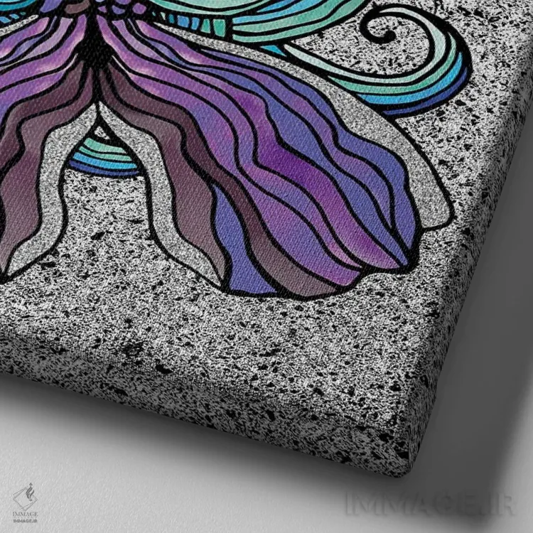 تابلو پری دریایی زیبا با موی آبی اثر آنجلیکا پارکر - نمای نزدیک بافت بوم