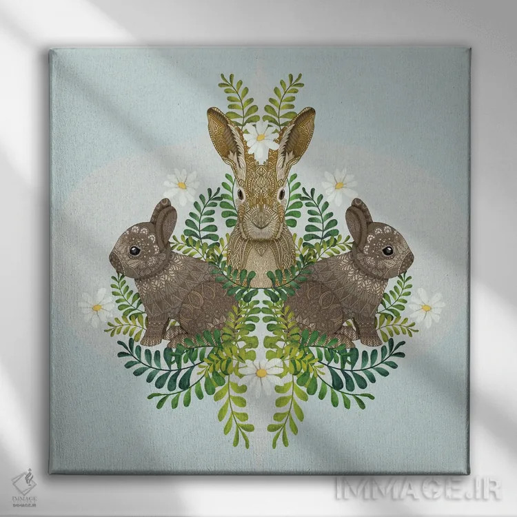 تابلو خرگوش بامزه داماسک اثر آنجلیکا پارکر - نمای روبهرو روی دیوار
