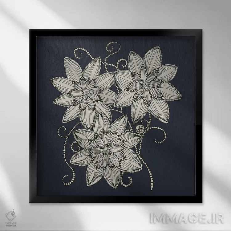تابلو طرح گل (طرح مربع) اثر آنجلیکا پارکر - نمای قابدار مشکی