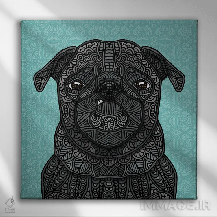 تابلو پاگ کوچولوی سیاه (طرح مربع) اثر آنجلیکا پارکر - نمای روبهرو روی دیوار