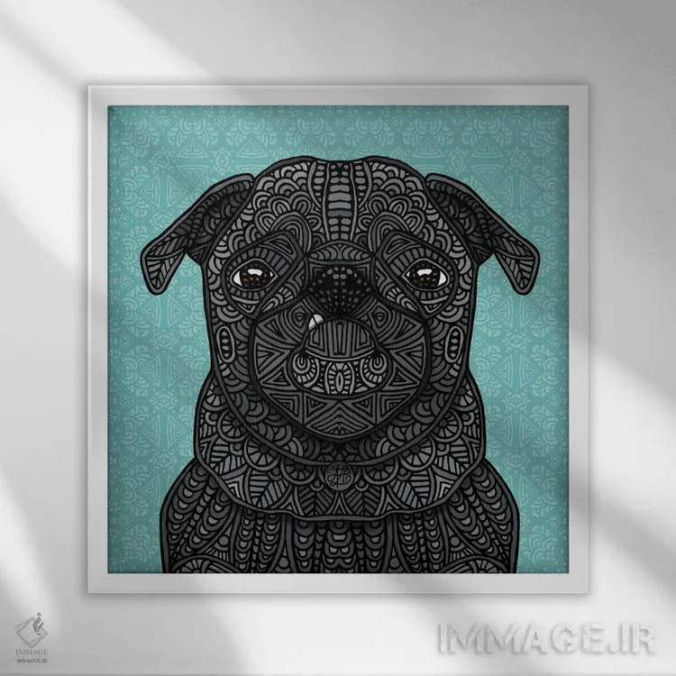 تابلو پاگ کوچولوی سیاه (طرح مربع) اثر آنجلیکا پارکر - نمای قابدار سفید