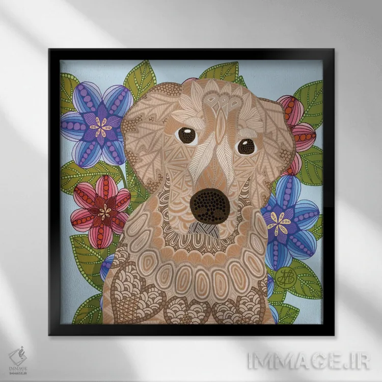 تابلو گلدن رتریور (نژاد سگ) اثر آنجلیکا پارکر - نمای قابدار مشکی