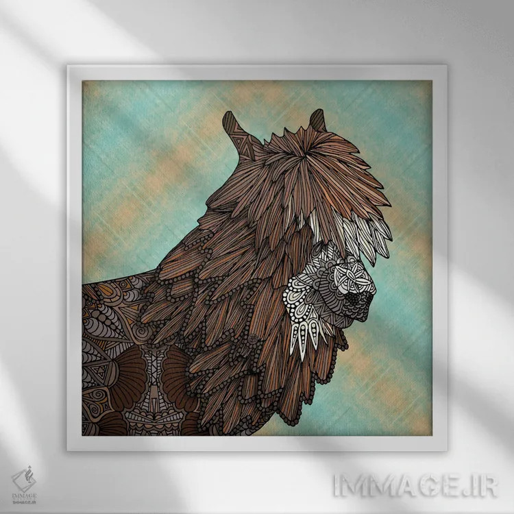 تابلو لامای زینتی (مربع) اثر آنجلیکا پارکر - نمای قابدار سفید