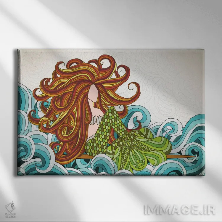 تابلو موجهای پری دریایی اثر آنجلیکا پارکر - نمای روبهرو روی دیوار