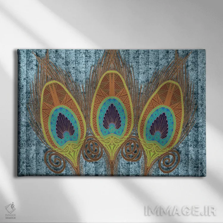 تابلو پرهای طاووس اثر آنجلیکا پارکر - نمای روبهرو روی دیوار