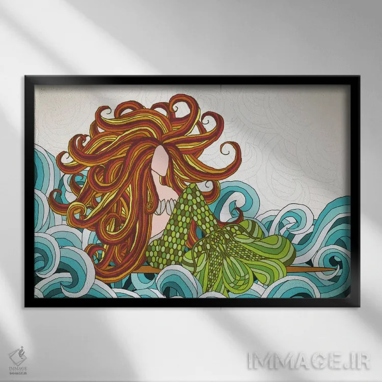 تابلو موجهای پری دریایی اثر آنجلیکا پارکر - نمای قابدار مشکی