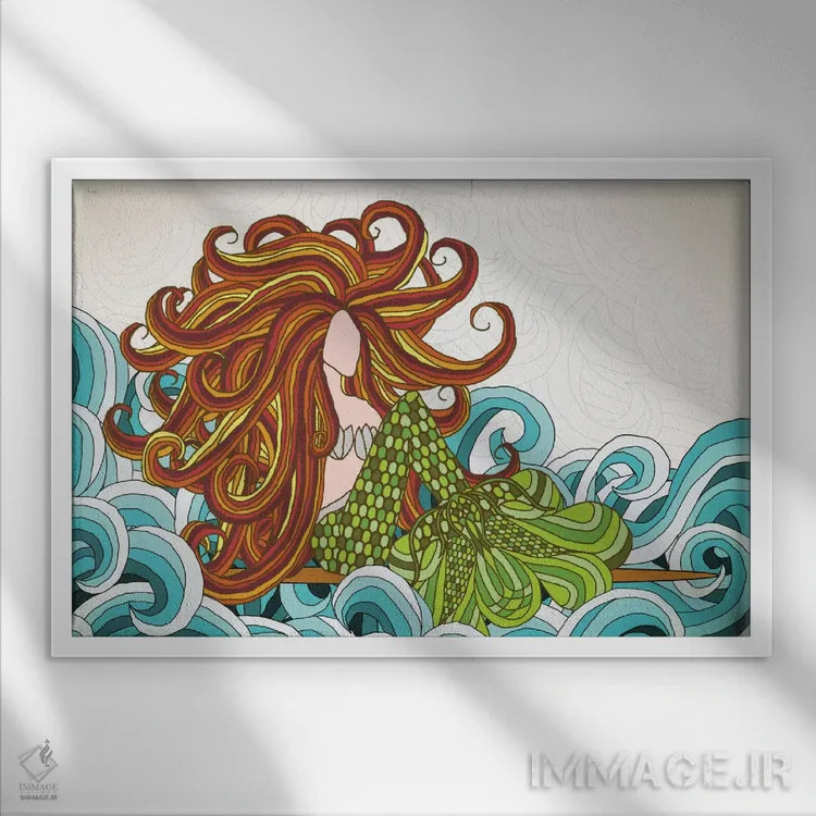 تابلو موجهای پری دریایی اثر آنجلیکا پارکر - نمای قابدار سفید