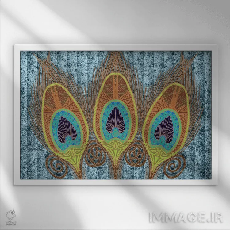 تابلو پرهای طاووس اثر آنجلیکا پارکر - نمای قابدار سفید