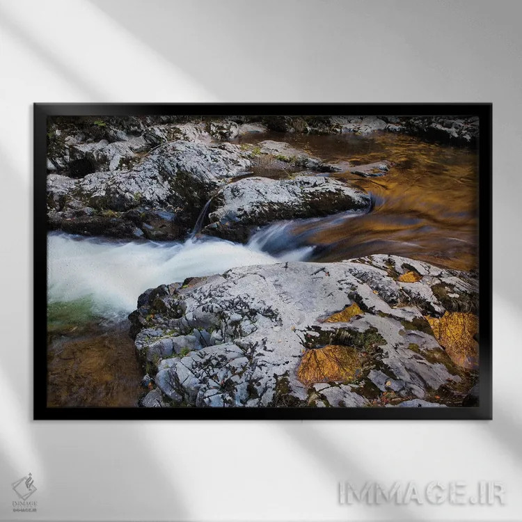 تابلو Tennessee. Reflections along the Little River in the Smoky Mountains.,آمریکا، تنسی. انعکاسها در امتداد رودخانه لیتل در کوههای اسموکی اثر جوآن ولز - نمای قابدار مشکی