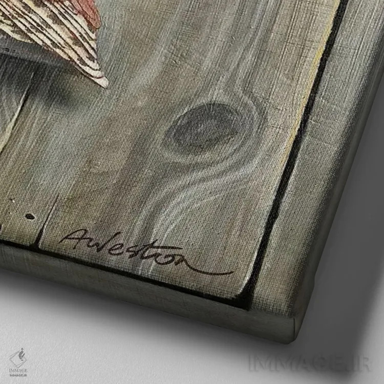 تابلو جغد قهوهای اثر آلن وستون - نمای نزدیک بافت بوم