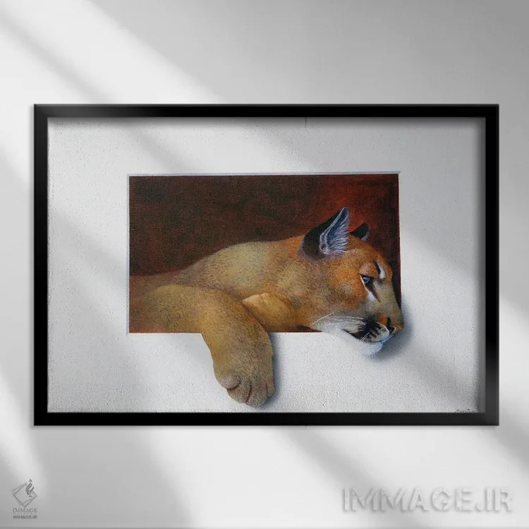 تابلو کوگار (پلنگ کوهی) اثر آلن وستون - نمای قابدار مشکی