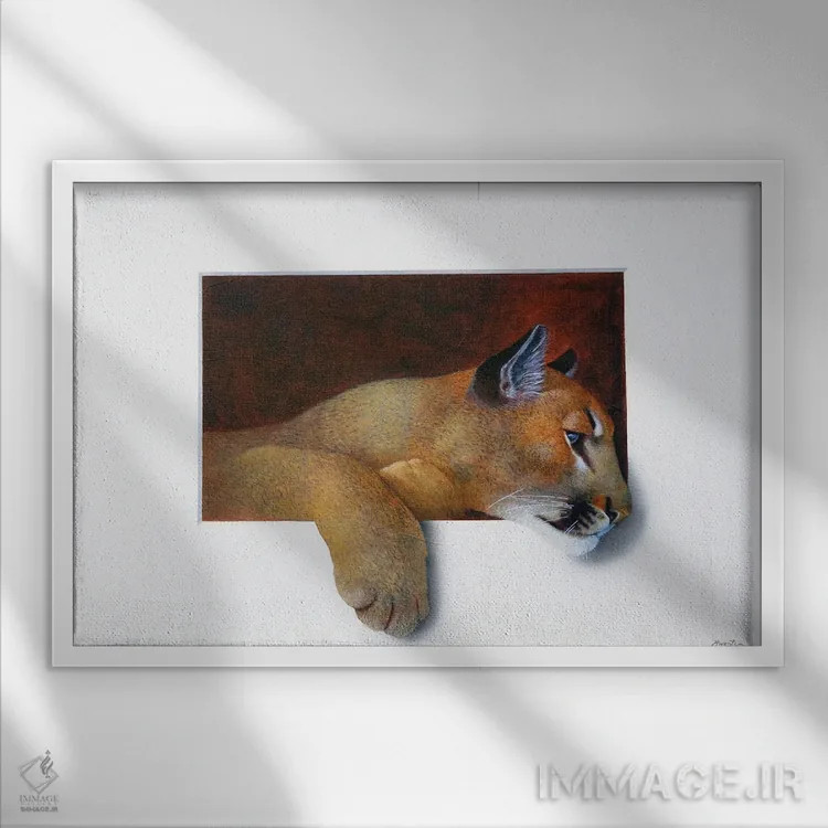 تابلو کوگار (پلنگ کوهی) اثر آلن وستون - نمای قابدار سفید