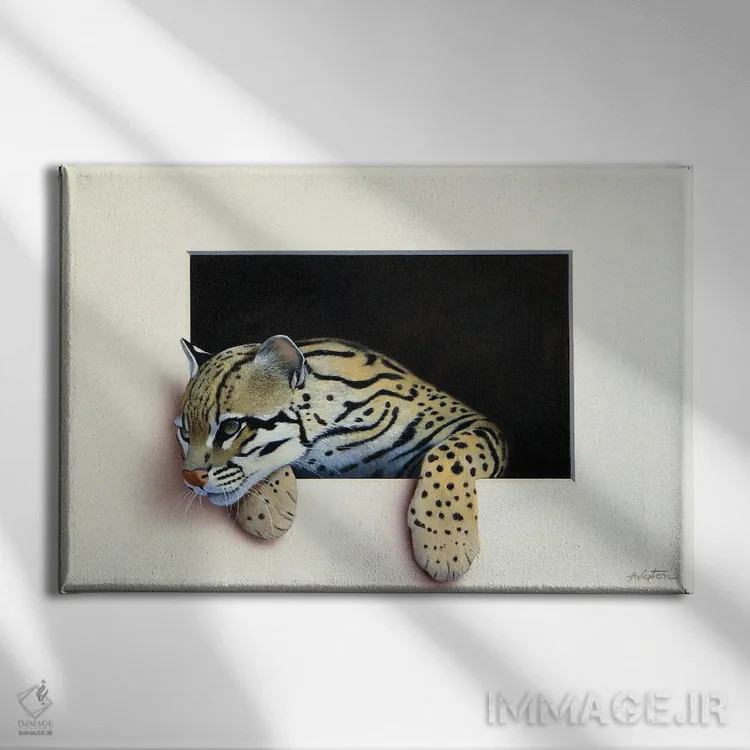 تابلو اوسلات (گربهسان جنگلی) اثر آلن وستون - نمای روبهرو روی دیوار