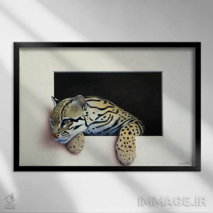تابلو اوسلات (گربهسان جنگلی) اثر آلن وستون - نمای قابدار مشکی