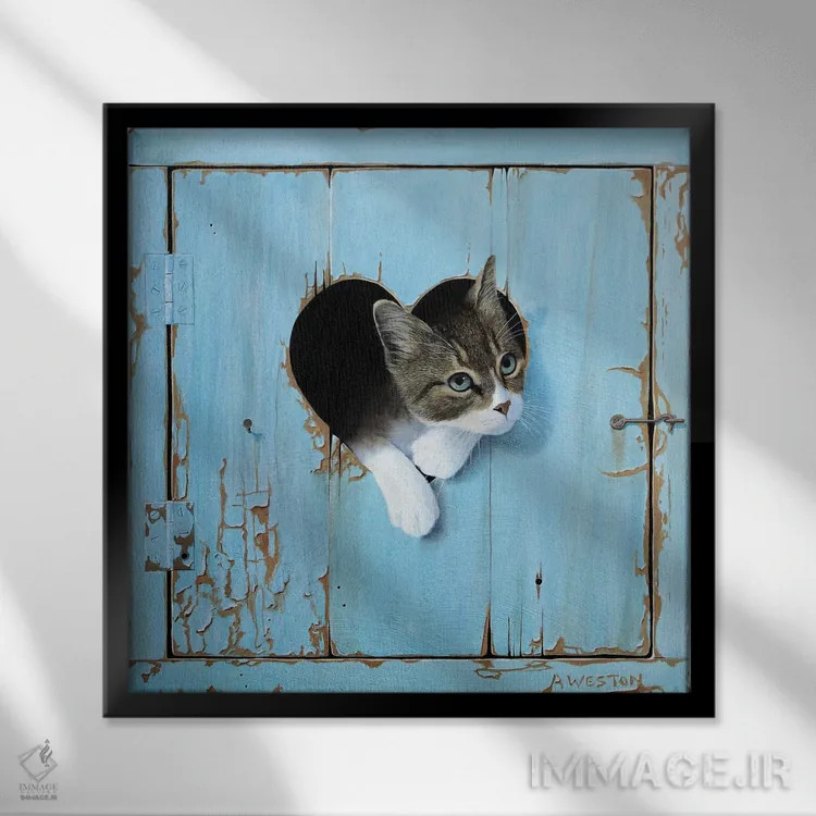 تابلو بچه گربه اثر آلن وستون - نمای قابدار مشکی