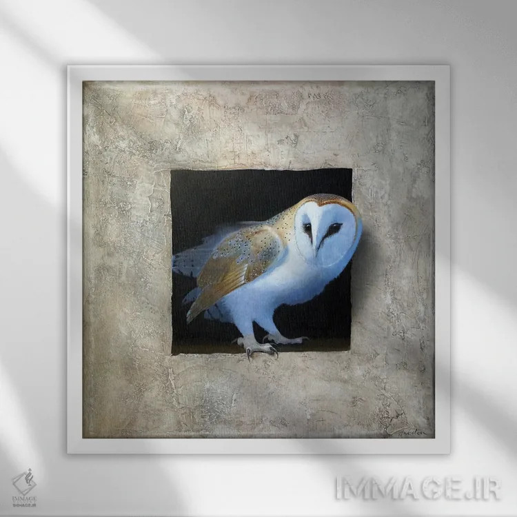 تابلو جغد انباری اول اثر آلن وستون - نمای قابدار سفید