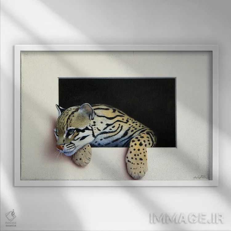 تابلو اوسلات (گربهسان جنگلی) اثر آلن وستون - نمای قابدار سفید