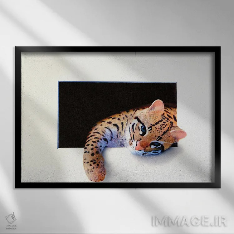 تابلو اوسلات دوم (گربهسان جنگلی) اثر آلن وستون - نمای قابدار مشکی