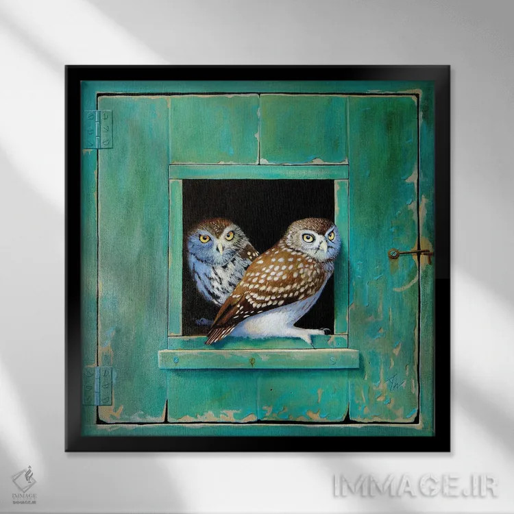 تابلو جغد اثر آلن وستون - نمای قابدار مشکی