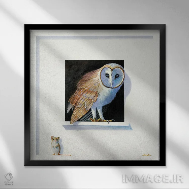 تابلو جغد انباری سوم اثر آلن وستون - نمای قابدار مشکی