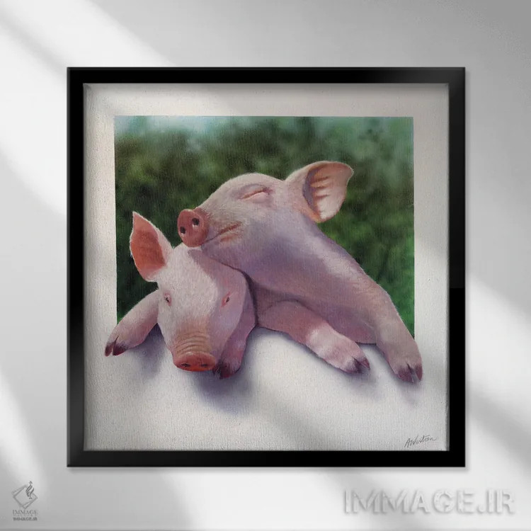 تابلو بچه خوک اثر آلن وستون - نمای قابدار مشکی