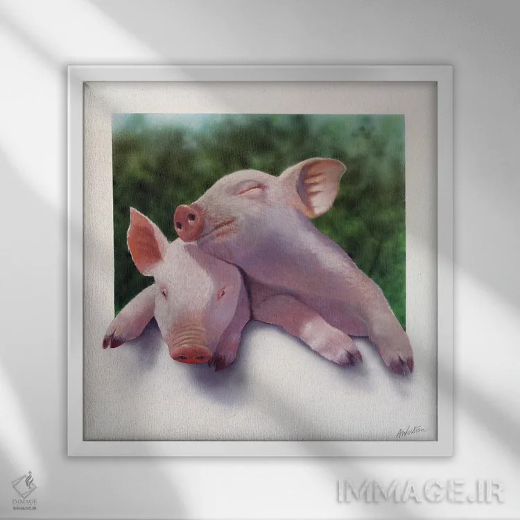 تابلو بچه خوک اثر آلن وستون - نمای قابدار سفید