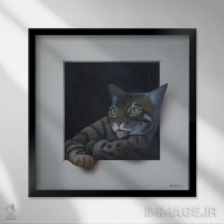 تابلو تَبی (نوع گربه) اثر آلن وستون - نمای قابدار مشکی