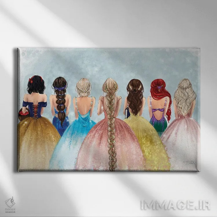 تابلو هنر مد پرنسسهای جمعی اثر آنریکا برسلر - نمای روبهرو روی دیوار