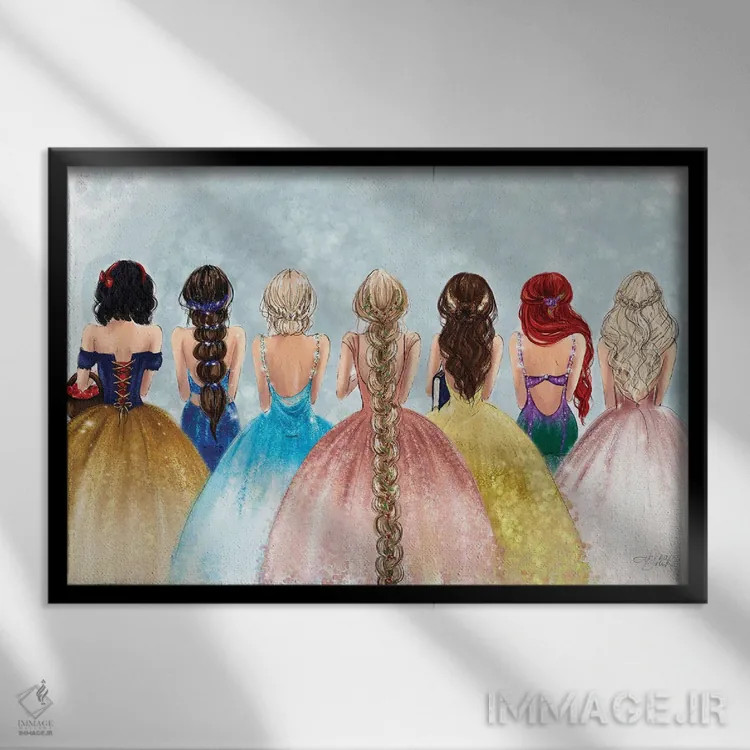 تابلو هنر مد پرنسسهای جمعی اثر آنریکا برسلر - نمای قابدار مشکی