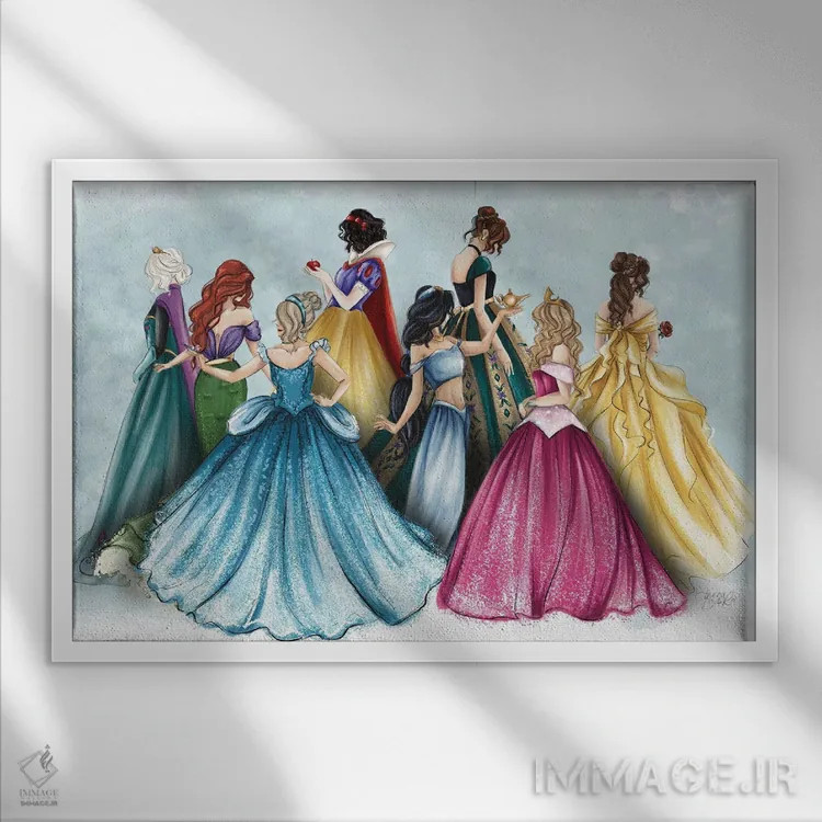 تابلو تصویرسازی پرنسس با پایان خوش اثر آنریکا برسلر - نمای قابدار سفید