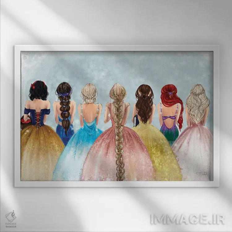 تابلو هنر مد پرنسسهای جمعی اثر آنریکا برسلر - نمای قابدار سفید