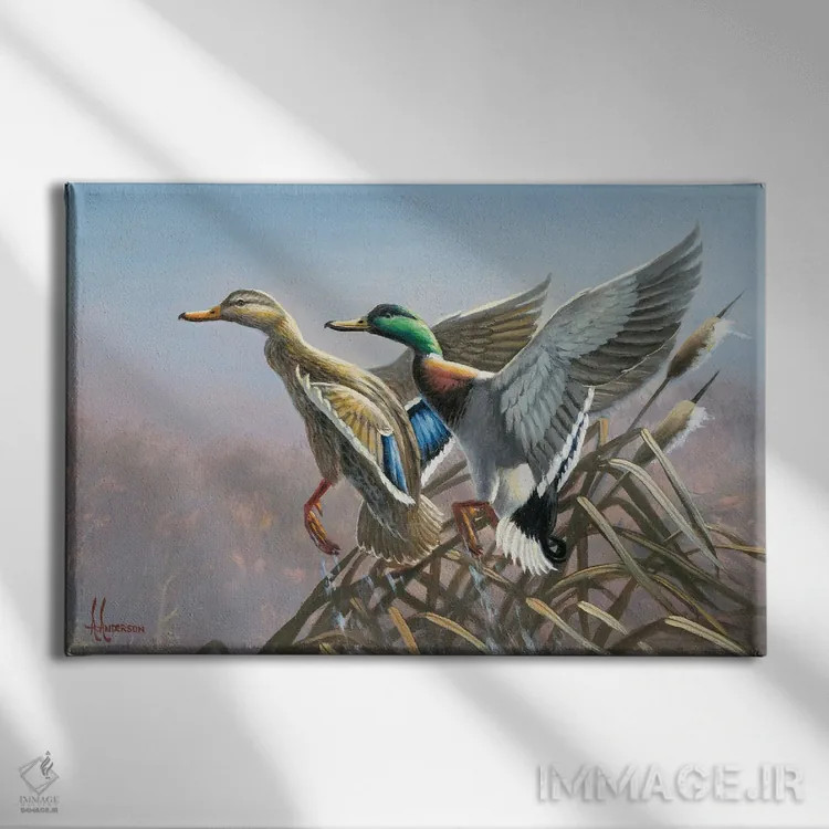 تابلو پرواز اردکهای کلهسبز اثر اندرسون آرت (گروه هنری) - نمای روبهرو روی دیوار