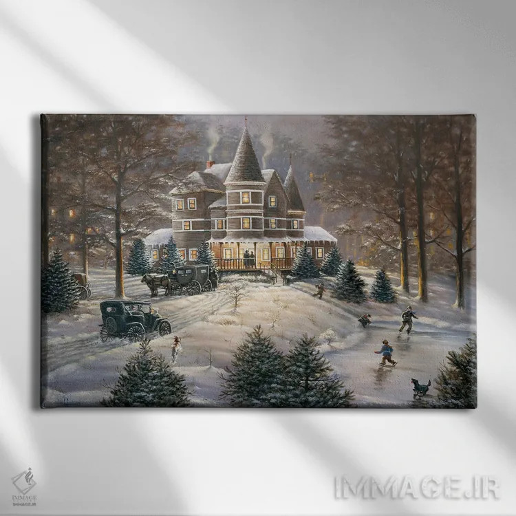 تابلو کالسکه بیاسب و خانهٔ ویکتوریایی اثر اندرسون آرت (گروه هنری) - نمای روبهرو روی دیوار