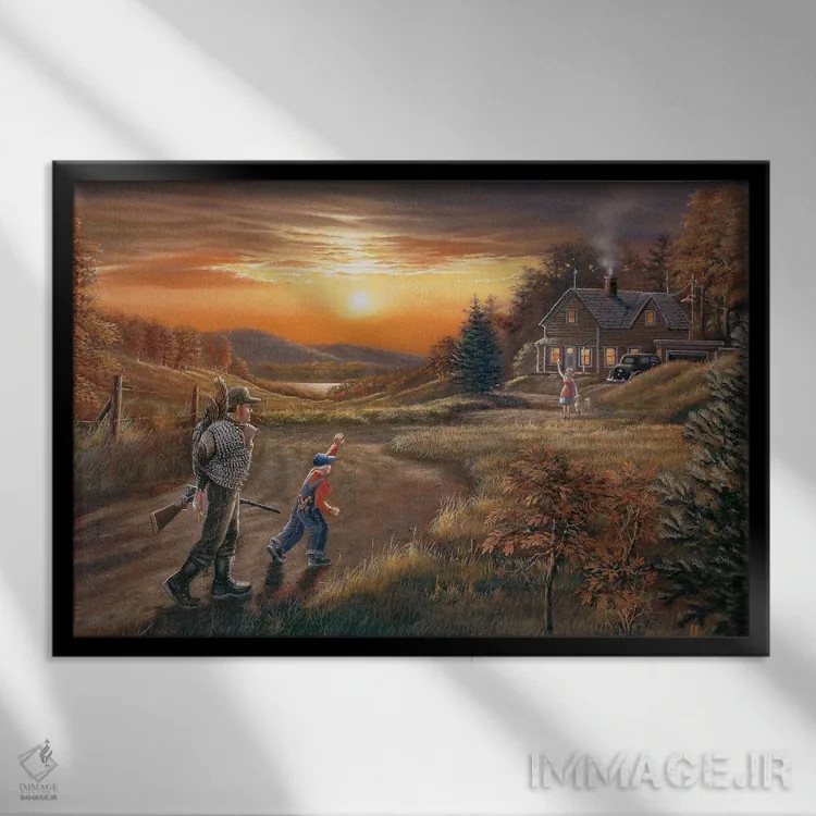 تابلو شکارچیان بوقلمون بازگشته از شکار اثر اندرسون آرت (گروه هنری) - نمای قابدار مشکی