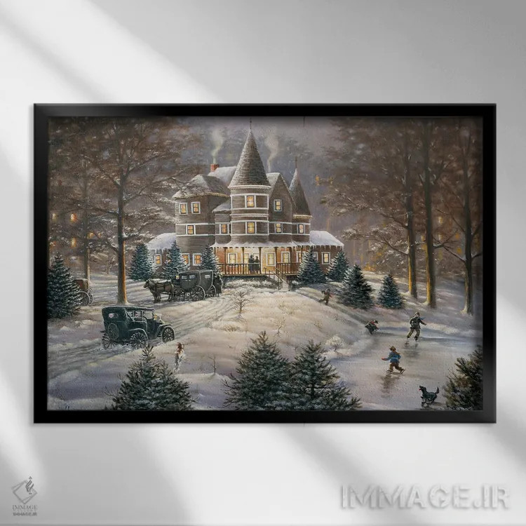 تابلو کالسکه بیاسب و خانهٔ ویکتوریایی اثر اندرسون آرت (گروه هنری) - نمای قابدار مشکی