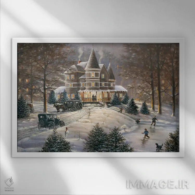 تابلو کالسکه بیاسب و خانهٔ ویکتوریایی اثر اندرسون آرت (گروه هنری) - نمای قابدار سفید