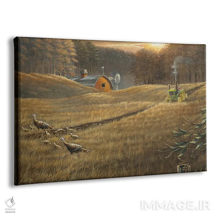 تابلو تجدید حیات تراکتور و بوقلمونها اثر اندرسون آرت (گروه هنری) - نمای پرسپکتیو محصول