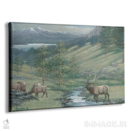 تابلو گوزن کوهی در نهر اثر اندرسون آرت (گروه هنری) - نمای پرسپکتیو محصول