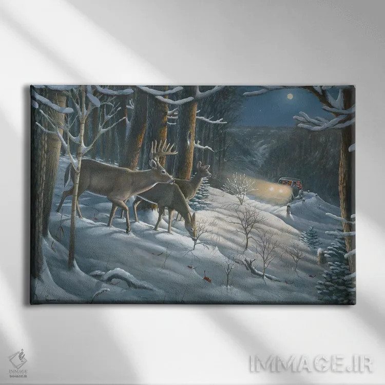 تابلو گوزن دمسفید دوران قدیم اثر اندرسون آرت (گروه هنری) - نمای روبهرو روی دیوار