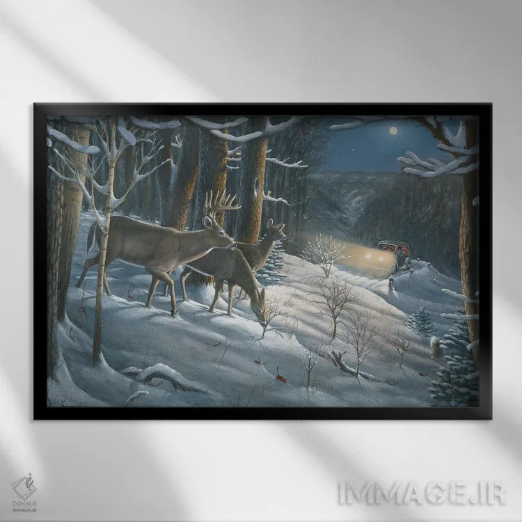 تابلو گوزن دمسفید دوران قدیم اثر اندرسون آرت (گروه هنری) - نمای قابدار مشکی