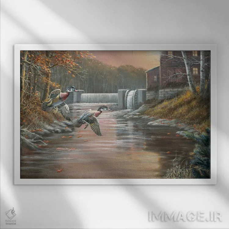 تابلو اردکهای چوبی آسیاب قدیمی اثر اندرسون آرت (گروه هنری) - نمای قابدار سفید