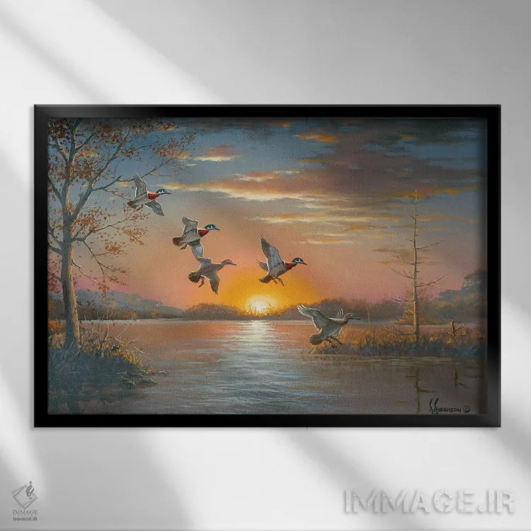 تابلو خلیج دنج اردکهای چوبی اثر اندرسون آرت (گروه هنری) - نمای قابدار مشکی