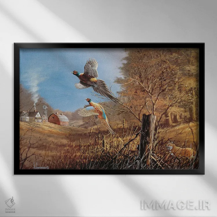 تابلو ما اینجا رو ترک میکنیم (قرقاولها) اثر اندرسون آرت (گروه هنری) - نمای قابدار مشکی